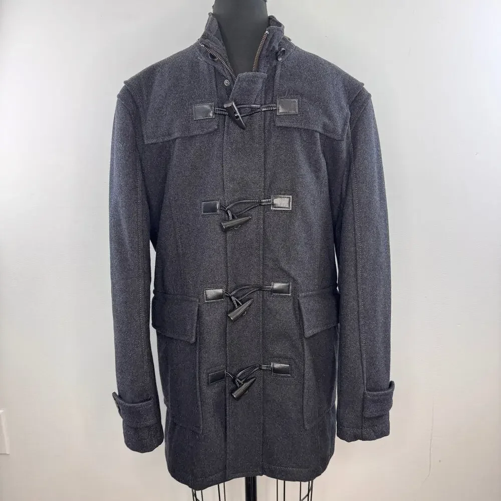 ZARA Dark Gray Duffle Coat Wool Mock Neck Long Sleeve Casual Full Zip M Medium